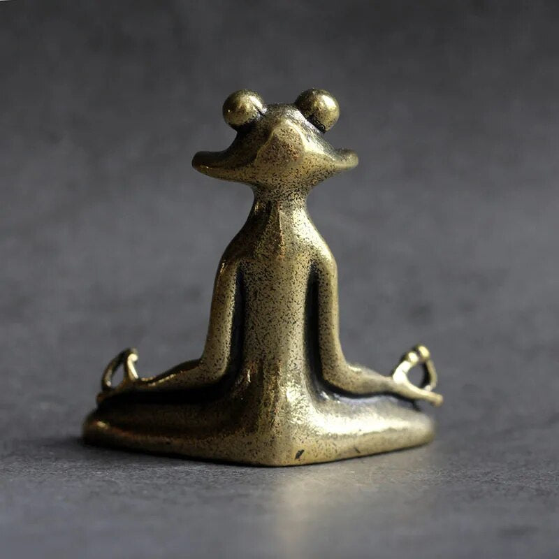 Vintage Brass Meditation Frog Statue