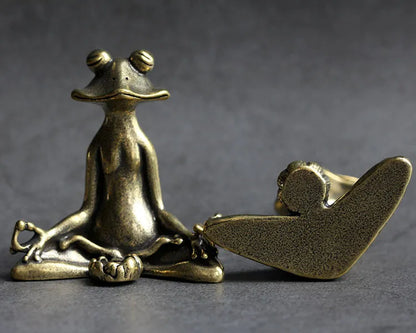 Vintage Brass Meditation Frog Statue