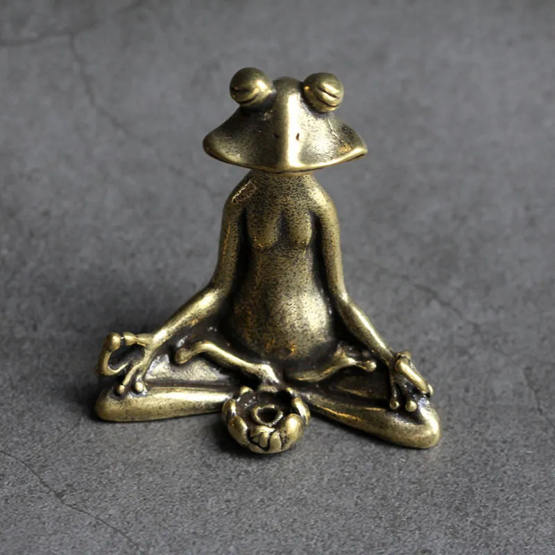 Vintage Brass Meditation Frog Statue